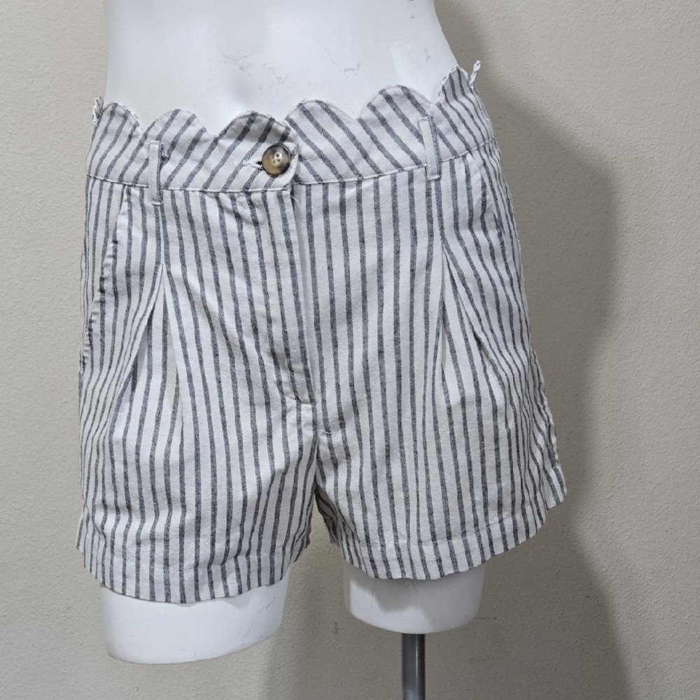 Miami High Waist Gray and White Striped Linen Shorts Sz M